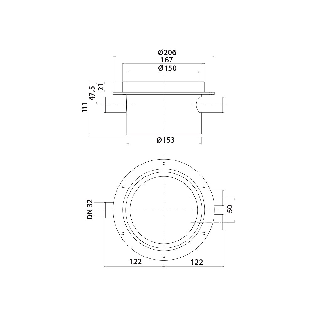 Vieser extension ring with side inlets 3xDN32 Vieser extension ring with side inlets 3xDN32