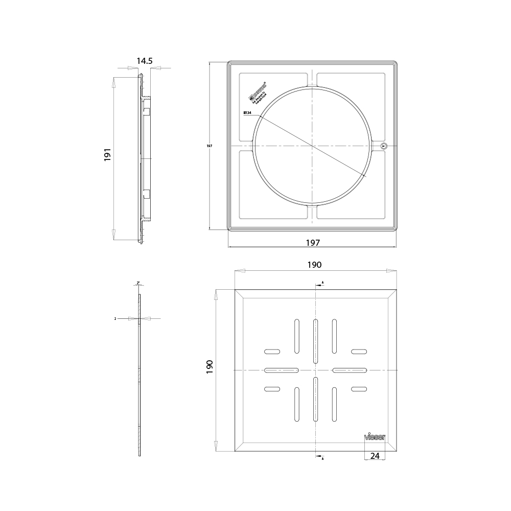 Vieser Classic+ grating with plastic frame197x197 Vieser Classic+ grating with plastic frame197x197