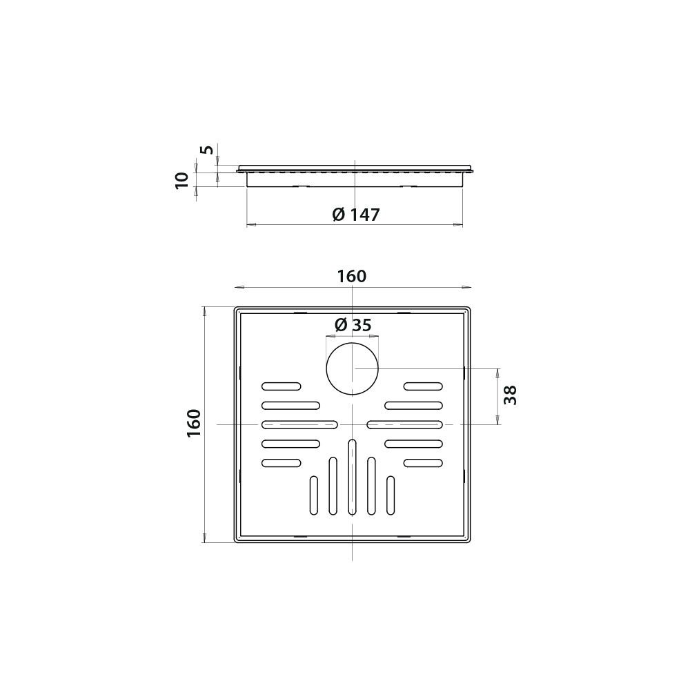 Vieser Classic grating with plastic frame 160×160 Ø32 Vieser Classic grating with plastic frame 160×160 Ø32