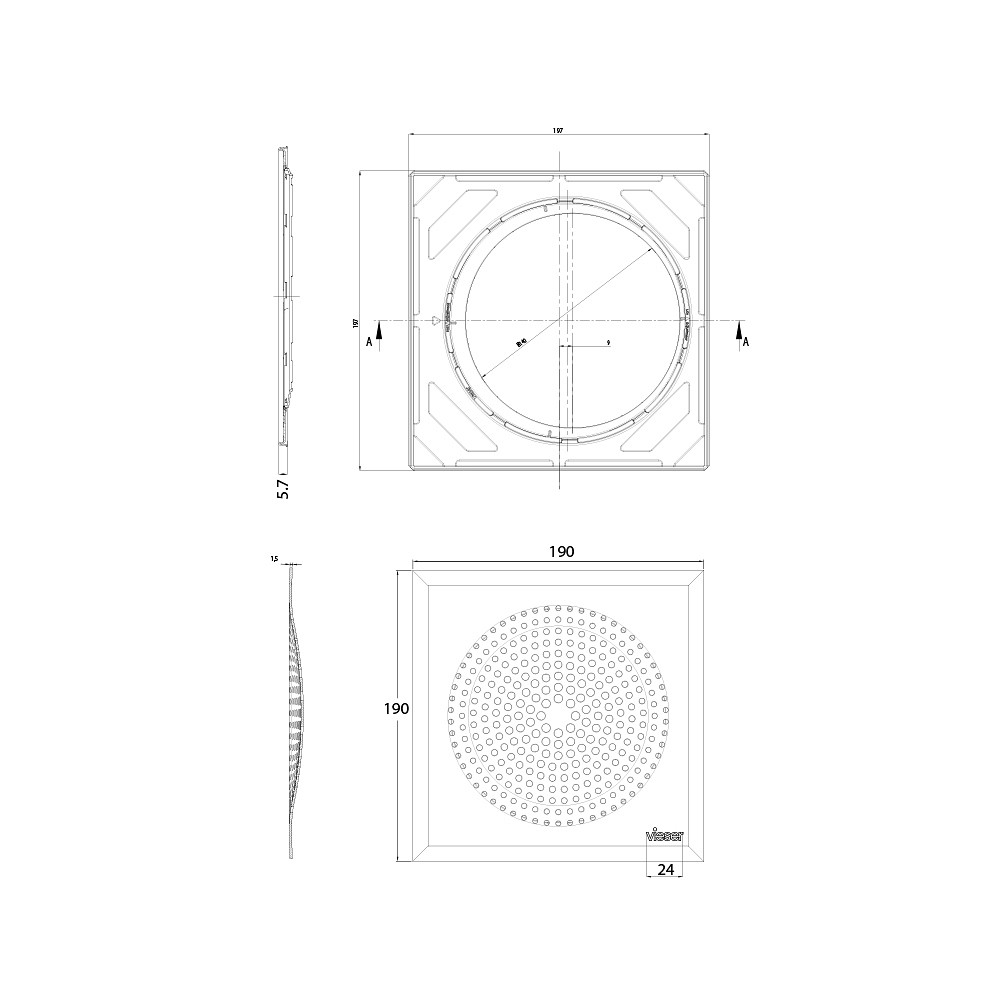 Vieser Modern grating with adjustable stainless steel frame 197×197 Vieser Modern grating with adjustable stainless steel frame 197×197