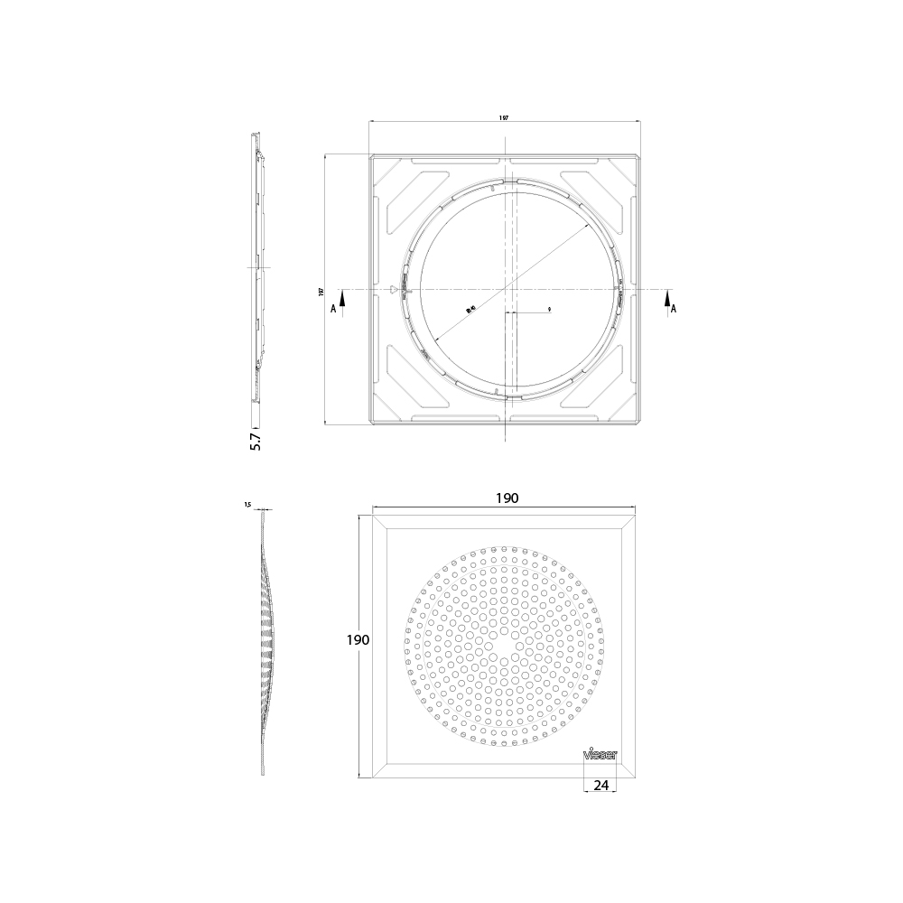 Vieser Modern grating with adjustable stainless steel frame 197×197 Vieser Modern grating with adjustable stainless steel frame 197×197