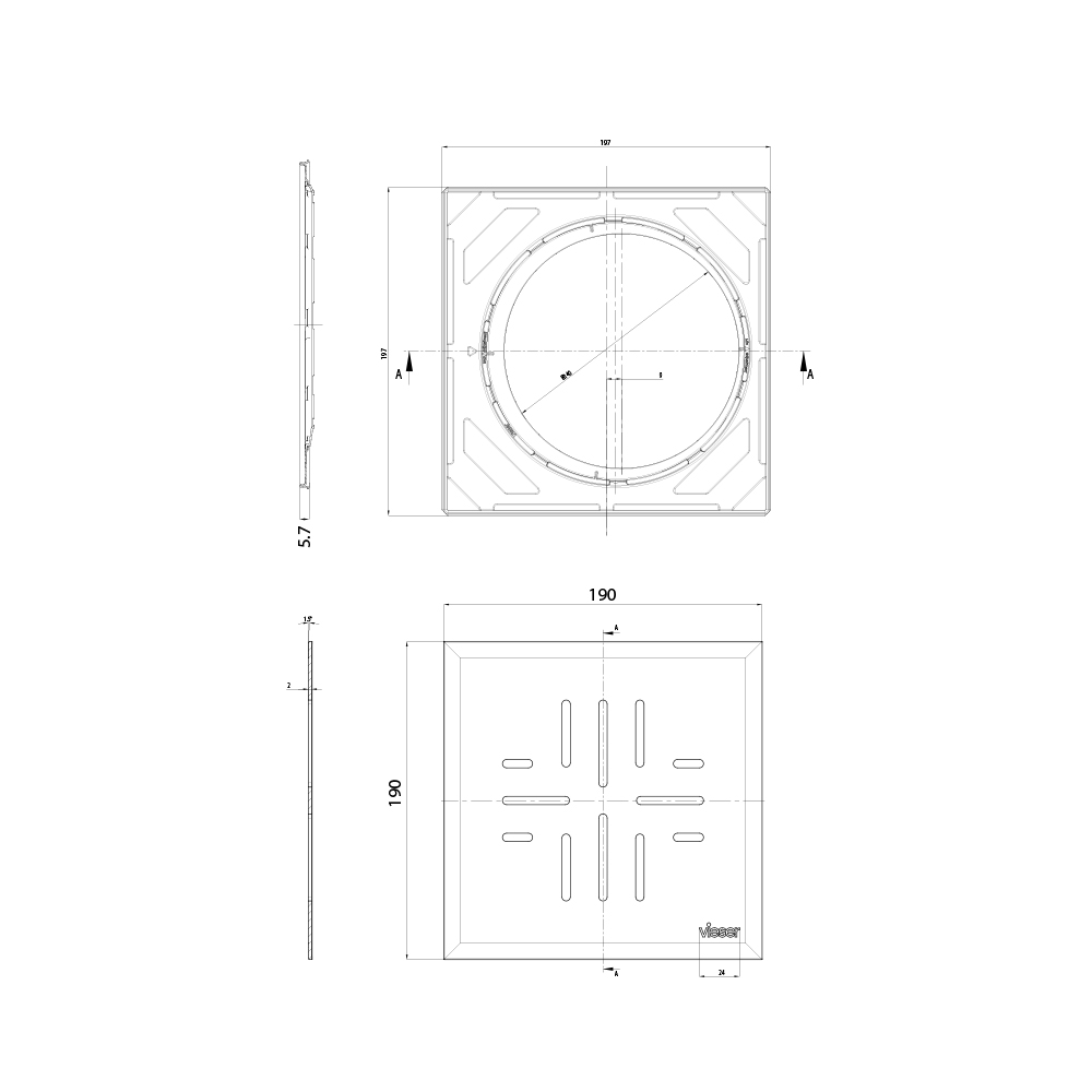 Vieser Classic+ grating with adjustable steel frame 197×197 Vieser Classic+ grating with adjustable steel frame 197×197