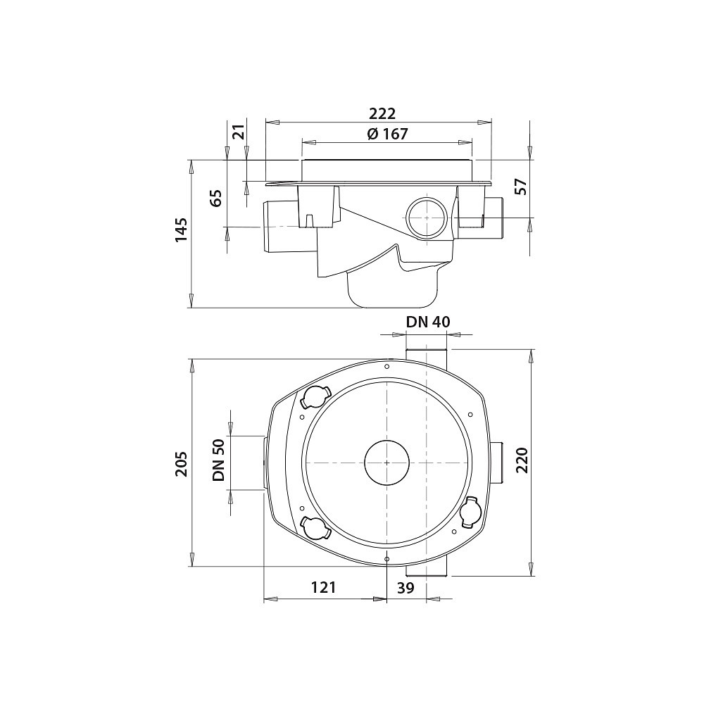 Vieser One floor drain DN50 3×32/40 with support legs Vieser One floor drain DN50 3×32/40 with support legs