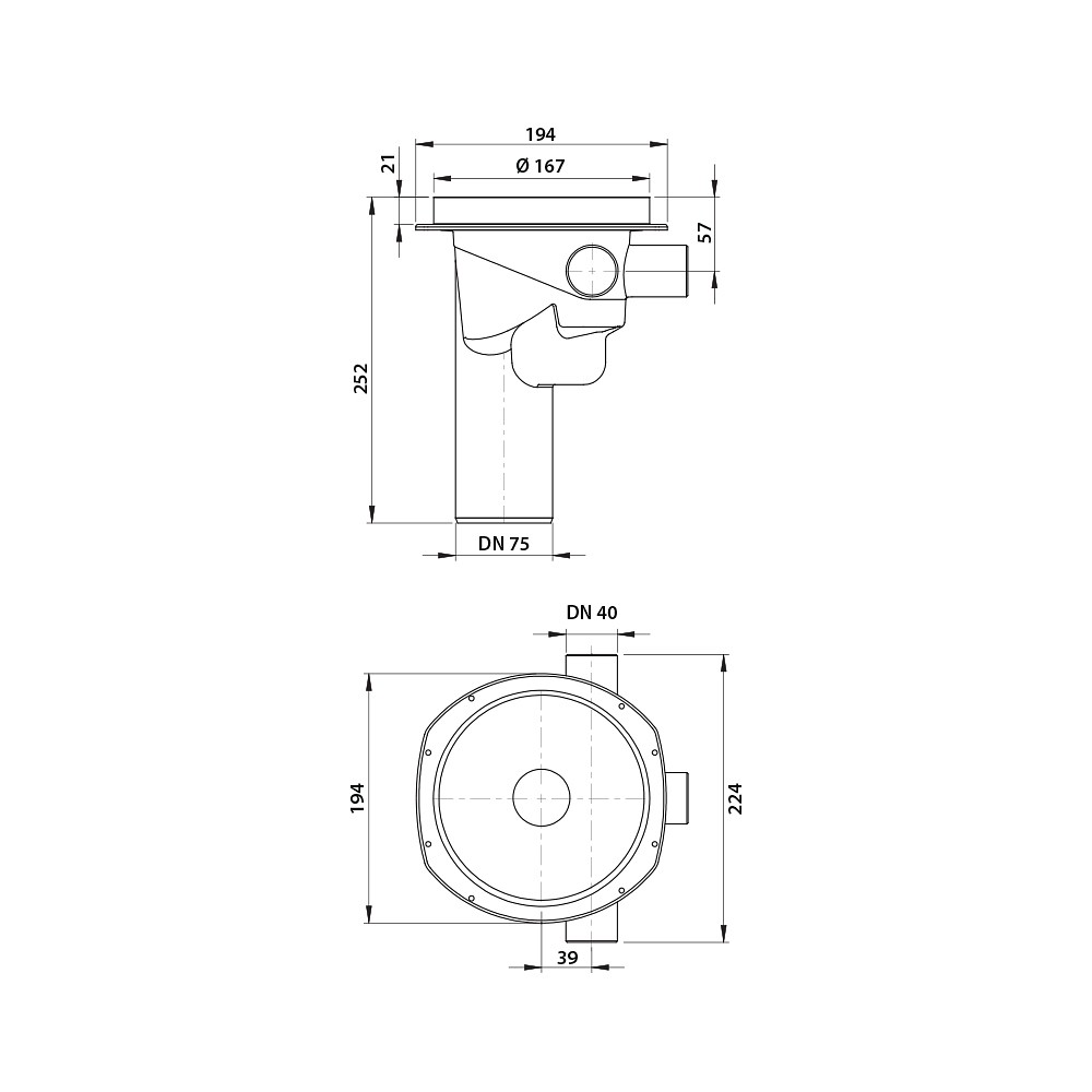 Vieser One vertical floor drain DN75 3×32/40 Vieser One vertical floor drain DN75 3×32/40