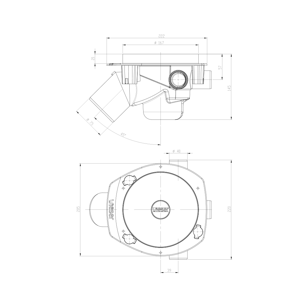 Vieser One floor drain 45° DN75 3×32/40 Vieser One floor drain 45° DN75 3×32/40
