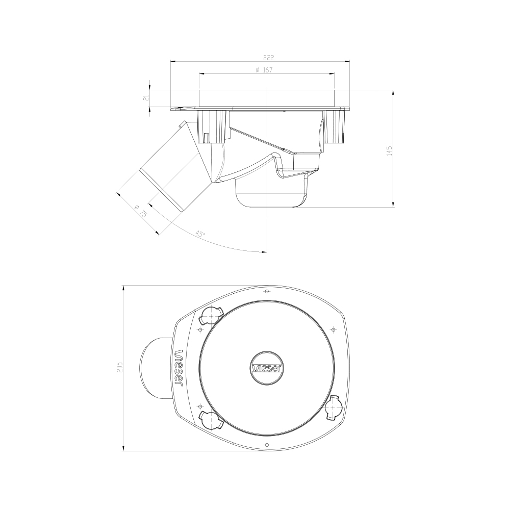 Vieser One floor drain 45° DN75 Vieser One floor drain 45° DN75