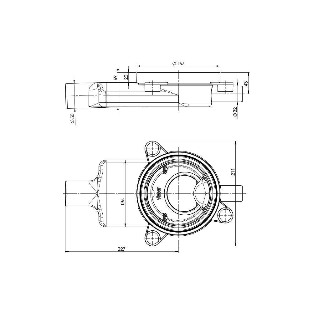 Vieser One floor drain DN50 1×32 extra low Vieser One floor drain DN50 1×32 extra low