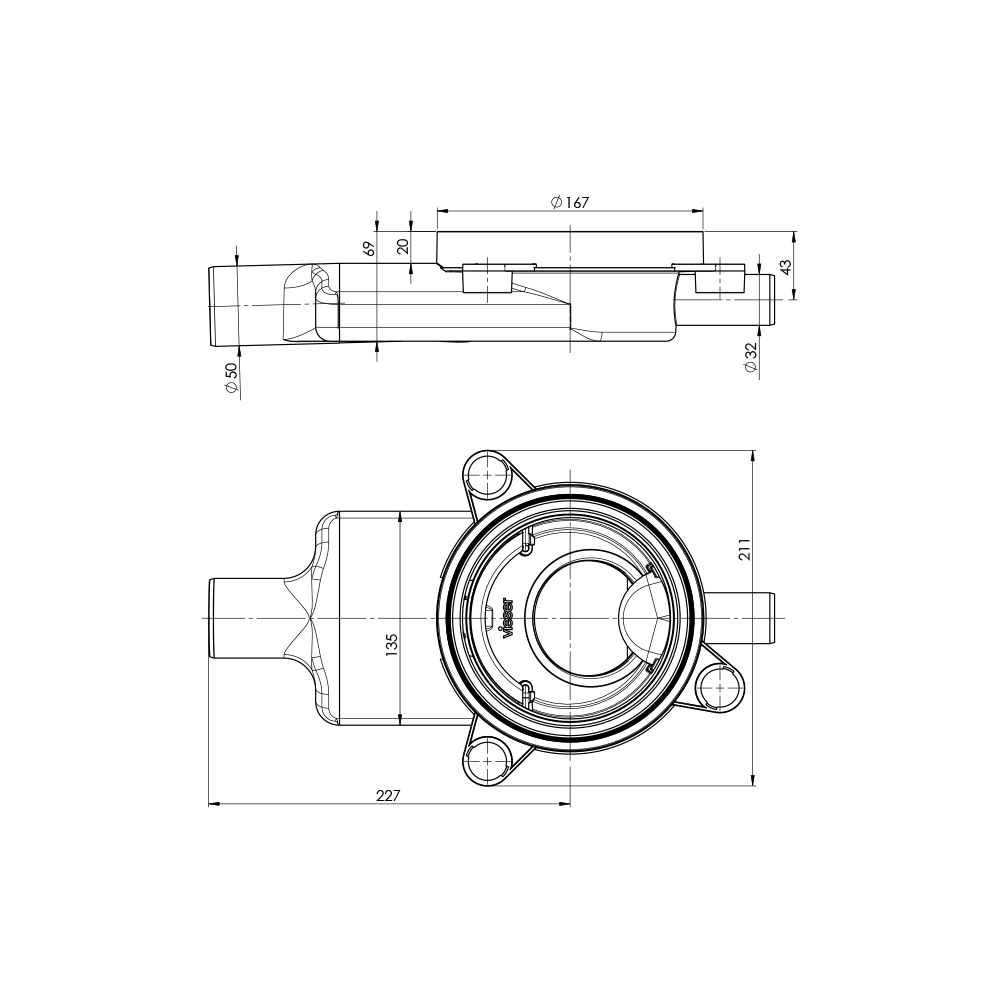Vieser One gulvsluk DN50 1×32 ekstra lavt Vieser One gulvsluk DN50 1×32 ekstra lavt