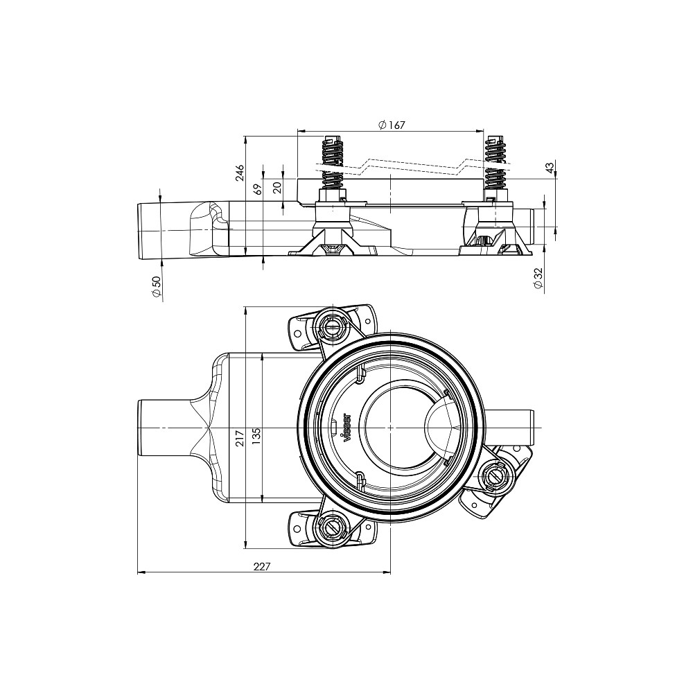 Vieser One floor drain DN50 1×32 extra low with support legs Vieser One floor drain DN50 1×32 extra low with support legs