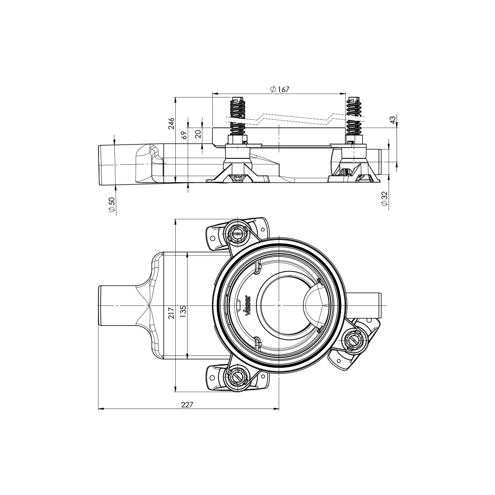 Vieser One floor drain DN50 1×32 extra low with support legs Vieser One floor drain DN50 1×32 extra low with support legs
